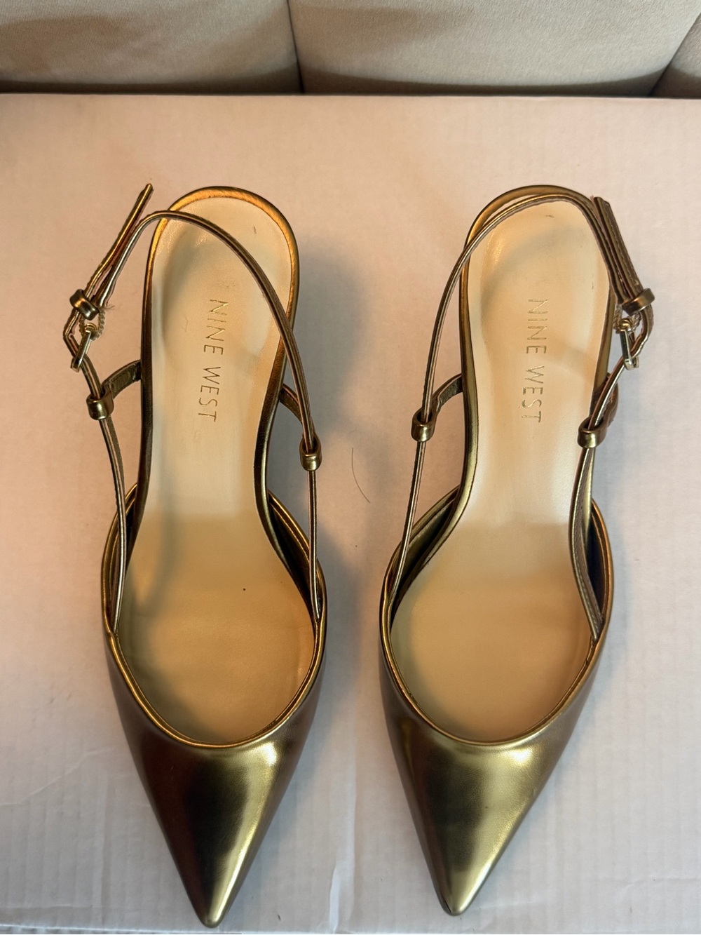 Nine West Metallic Gold Pointed Slingback Heels